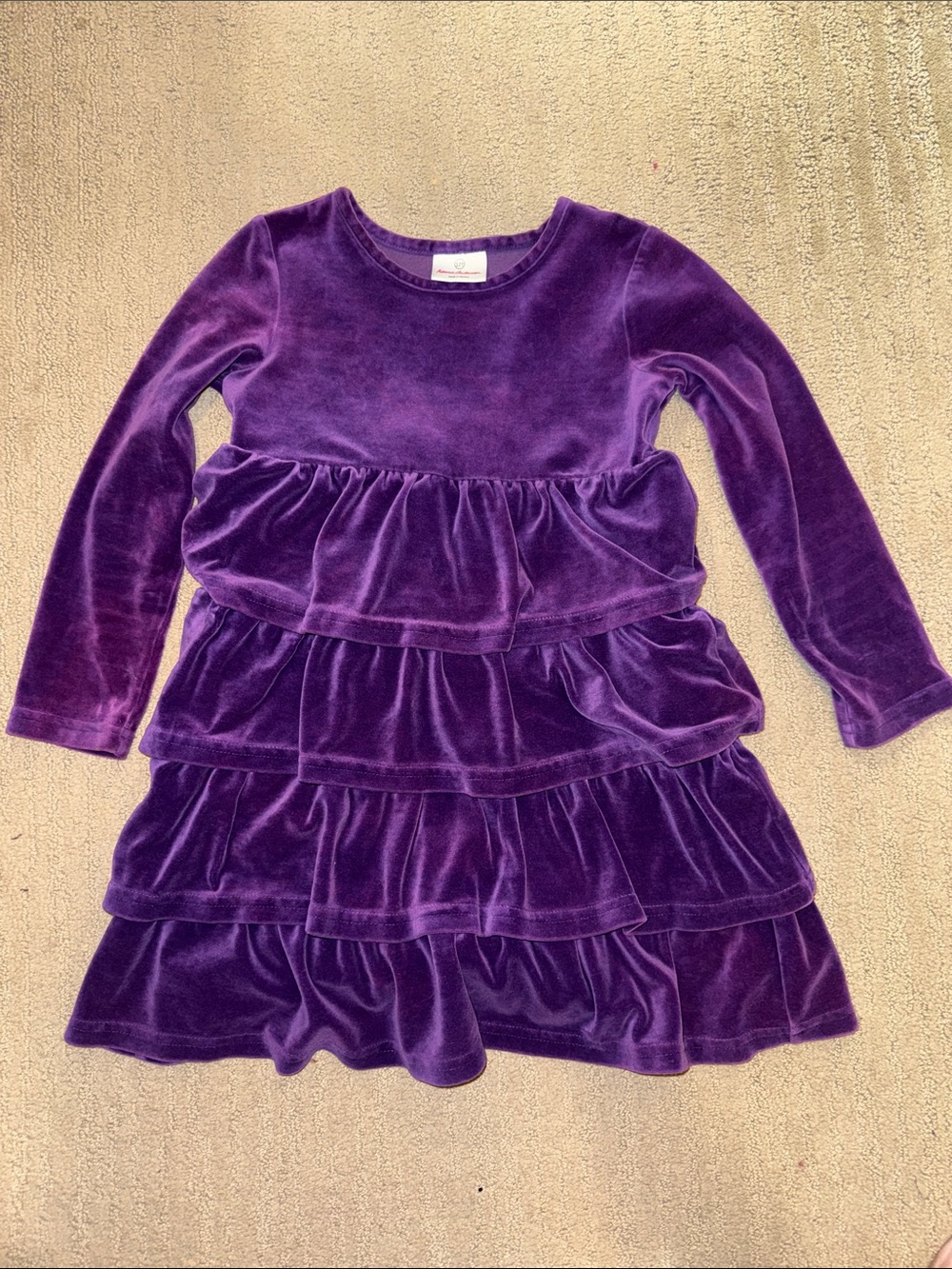 Hanna Andersson Purple Velvet Tiered Dress. 120cm or 5/6. Like New!
